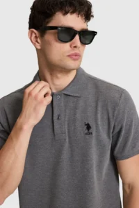US Polo Assn. Men Anthracite Melange Regular Fit Polo Shirt Collar Basic T-Shirt - Image 2