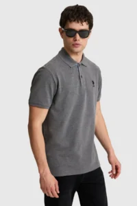 US Polo Assn. Men Anthracite Melange Regular Fit Polo Shirt Collar Basic T-Shirt - Image 3