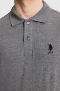 US Polo Assn. Men Anthracite Melange Regular Fit Polo Shirt Collar Basic T-Shirt - Image 6