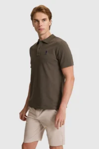 US Polo Assn. Men Dark Khaki Basic T-Shirt - Image 3