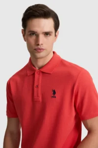 US Polo Assn. Men Regular Fit Polo Shirt Collar Red Basic T-Shirt - Image 2