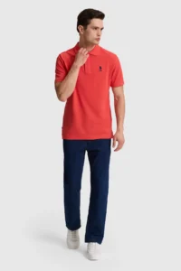US Polo Assn. Men Regular Fit Polo Shirt Collar Red Basic T-Shirt - Image 4