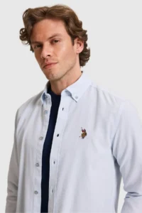 US Polo Assn. Men Light BLUE Long Sleeve Basic Shirt - Image 2
