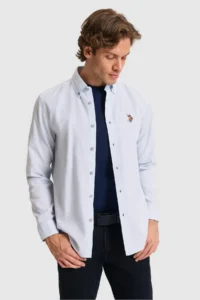 US Polo Assn. Men Light BLUE Long Sleeve Basic Shirt - Image 3