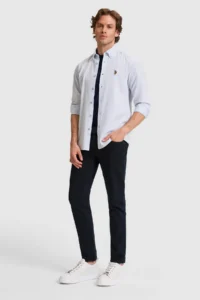 US Polo Assn. Men Light BLUE Long Sleeve Basic Shirt - Image 4