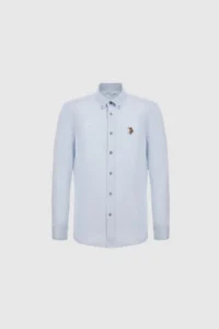 US Polo Assn. Men Light BLUE Long Sleeve Basic Shirt - Image 7
