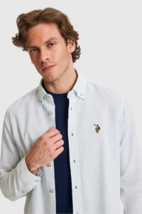 US Polo Assn. Men Water Green Long Sleeve Basic Shirt - Image 2