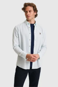 US Polo Assn. Men Water Green Long Sleeve Basic Shirt - Image 3