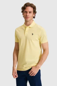 US Polo Assn. Men slim  Fit Polo Shirt Collar Light YELLOW Basic T-Shirt