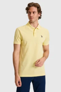 US Polo Assn. Men slim  Fit Polo Shirt Collar Light YELLOW Basic T-Shirt - Image 3