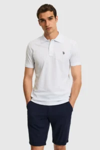 US Polo Assn. Men slim Fit Polo Shirt Collar WHITE Basic T-Shirt