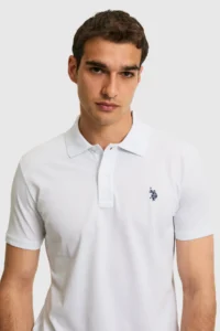 US Polo Assn. Men slim Fit Polo Shirt Collar WHITE Basic T-Shirt - Image 2