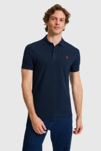 US Polo Assn. Men slim Fit Polo Shirt Collar NAVY BLUE Basic T-Shirt