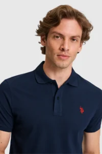 US Polo Assn. Men slim Fit Polo Shirt Collar NAVY BLUE Basic T-Shirt - Image 2