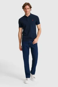 US Polo Assn. Men slim Fit Polo Shirt Collar NAVY BLUE Basic T-Shirt - Image 4
