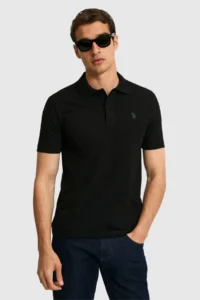 US Polo Assn. Men slim Fit Polo Shirt Collar Black Basic T-Shirt