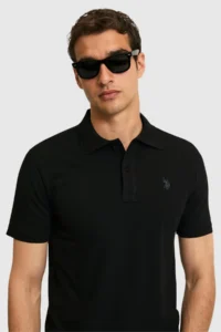US Polo Assn. Men slim Fit Polo Shirt Collar Black Basic T-Shirt - Image 2