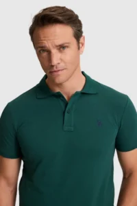 US Polo Assn. Men dark Green slim Fit Polo Shirt Collar Basic T-Shirt - Image 2