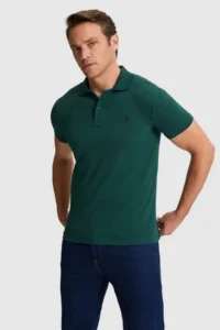 US Polo Assn. Men dark Green slim Fit Polo Shirt Collar Basic T-Shirt - Image 3