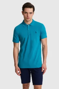 US Polo Assn. Men Petrol slim Fit Polo Shirt Collar Basic T-Shirt - Image 3