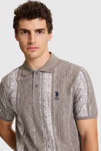US Polo Assn. Men Gray Regular Fit Polo Shirt Collar T-Shirt - Image 2