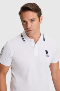 US Polo Assn. Men WHITE slim Fit Polo Shirt Collar Basic T-Shirt - Image 2