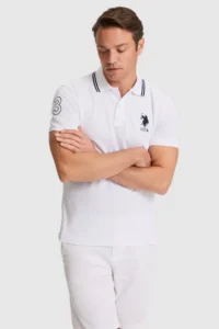 US Polo Assn. Men WHITE slim Fit Polo Shirt Collar Basic T-Shirt - Image 3