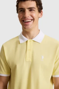 US Polo Assn. Men Light YELLOW Regular Fit Polo Shirt Collar T-Shirt - Image 2