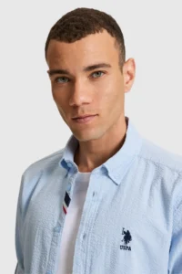 US Polo Assn. Men Light BLUE Long Sleeve Basic Shirt - Image 2
