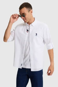 US Polo Assn. Men WHITE Long Sleeve Basic Shirt - Image 3