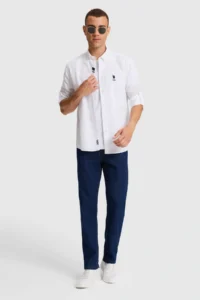 US Polo Assn. Men WHITE Long Sleeve Basic Shirt - Image 4