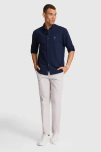 US Polo Assn. Men Light NAVY Long Sleeve Basic Shirt - Image 4