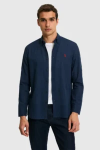 US Polo Assn. Men NAVY BLUE Long Sleeve Basic Shirt - Image 3