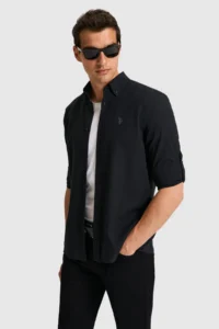 US Polo Assn. Men Black Long Sleeve Basic Shirt - Image 3