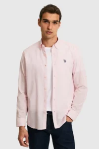 US Polo Assn. Men Light PINK Long Sleeve Basic Shirt