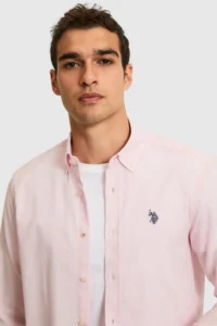 US Polo Assn. Men Light PINK Long Sleeve Basic Shirt - Image 2