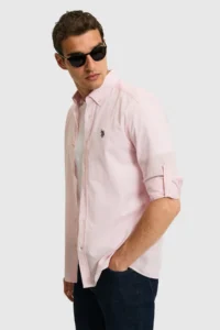 US Polo Assn. Men Light PINK Long Sleeve Basic Shirt - Image 3