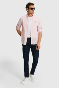 US Polo Assn. Men Light PINK Long Sleeve Basic Shirt - Image 4