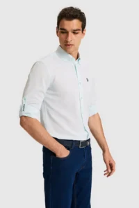 US Polo Assn. Men Water Green Long Sleeve Basic Shirt