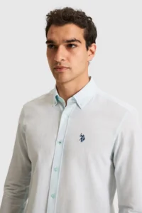 US Polo Assn. Men Water Green Long Sleeve Basic Shirt - Image 2