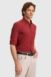 US Polo Assn. Men Cherry Long Sleeve Basic Shirt - Image 3
