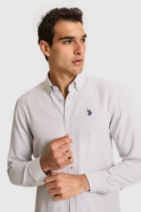 US Polo Assn. Men Light Gray Long Sleeve Basic Shirt - Image 2
