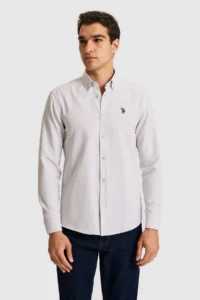 US Polo Assn. Men Light Gray Long Sleeve Basic Shirt - Image 3