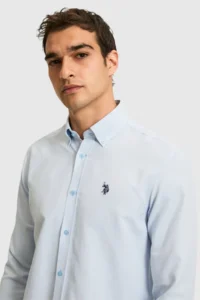 US Polo Assn. Men Light BLUE Long Sleeve Basic Shirt - Image 2