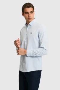 US Polo Assn. Men Light BLUE Long Sleeve Basic Shirt - Image 3