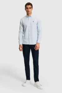 US Polo Assn. Men Light BLUE Long Sleeve Basic Shirt - Image 4