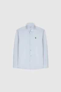 US Polo Assn. Men Light BLUE Long Sleeve Basic Shirt - Image 7