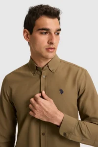 US Polo Assn. Men Khaki Long Sleeve Basic Shirt - Image 2