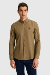 US Polo Assn. Men Khaki Long Sleeve Basic Shirt - Image 3