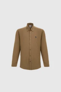 US Polo Assn. Men Khaki Long Sleeve Basic Shirt - Image 7
